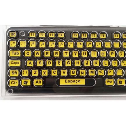 Uma caixa amarela com um teclado que diz o número nele.